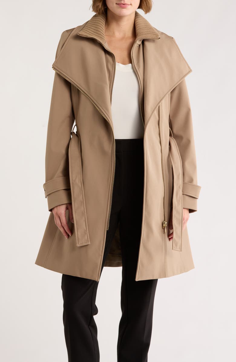 Calvin Klein Belted Softshell Jacket with Inner Bib, Alternate, color, Caramel