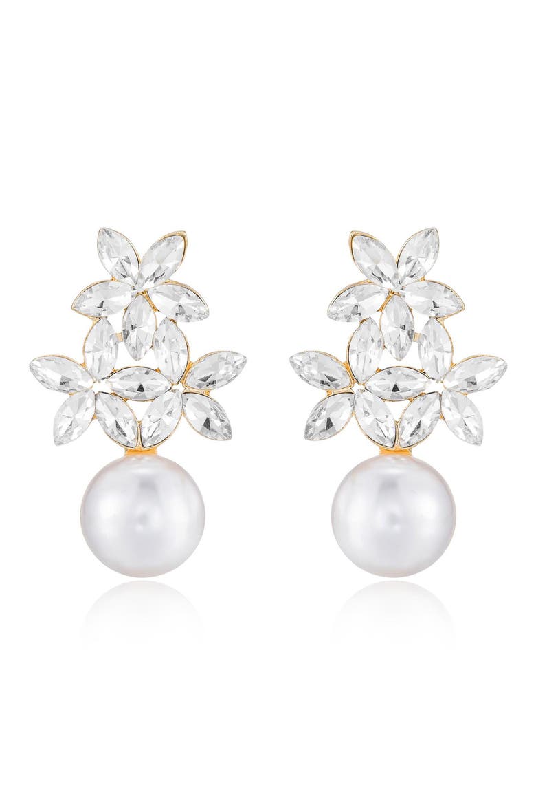 Floral Crystal & Imitation Pearl Earrings, Main, color, GOLD