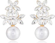 Ettika Floral Crystal & Imitation Pearl Earrings