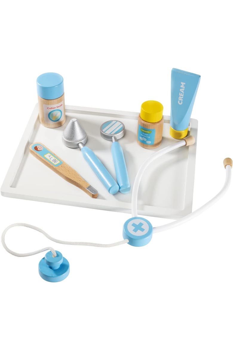 Get Well Doctor Wooden Activity Center- Kids Pretend Play Medical Playset w 16 Fun Accessories, Alternate, color, White