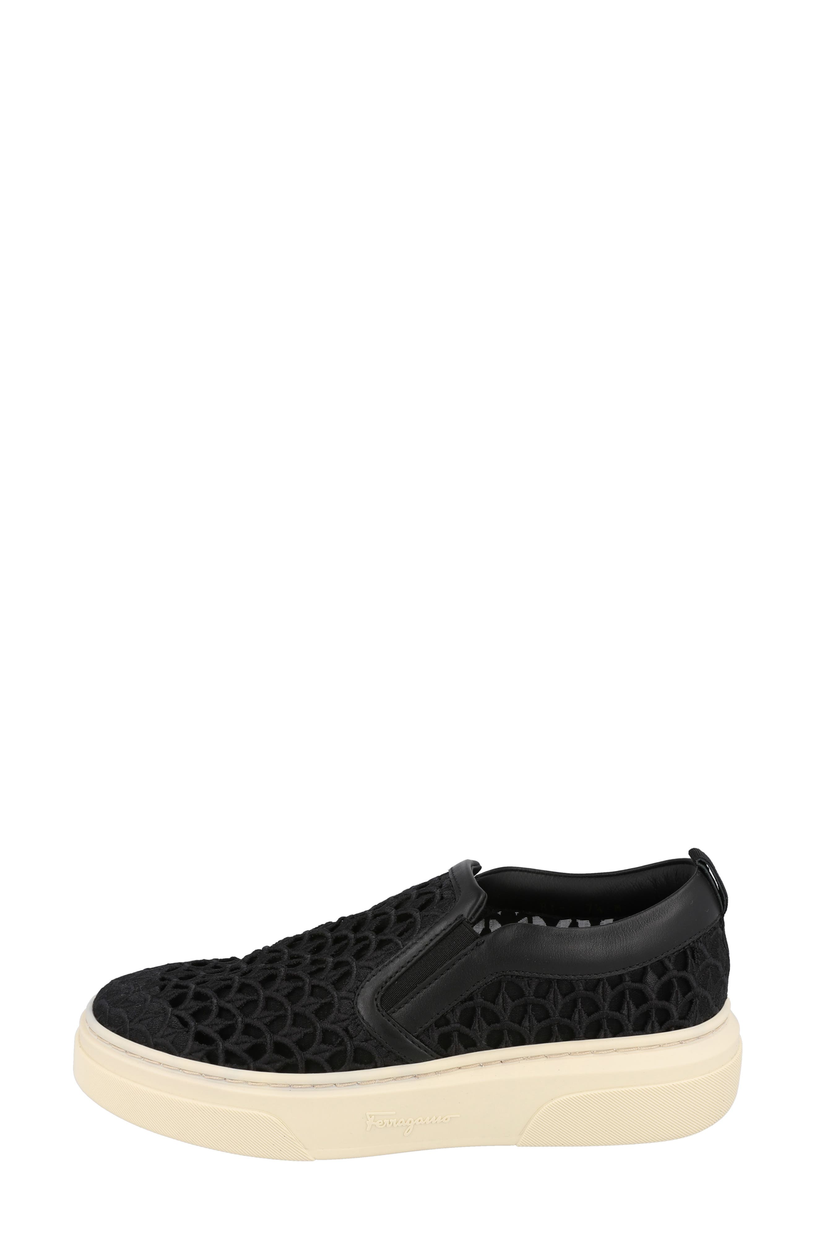 FERRAGAMO Cassina Scallop Lace Platform Sneaker, Alternate, color, Black