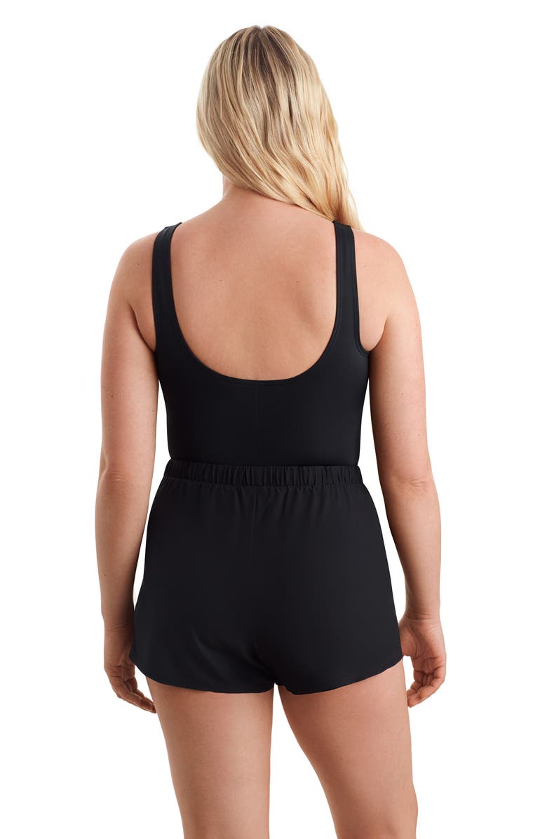 ShapeSolver Sport Highneck Runaround Chlorine Resistant One-Piece Swimsuit, Alternate, color, Blue Tribal Stripe