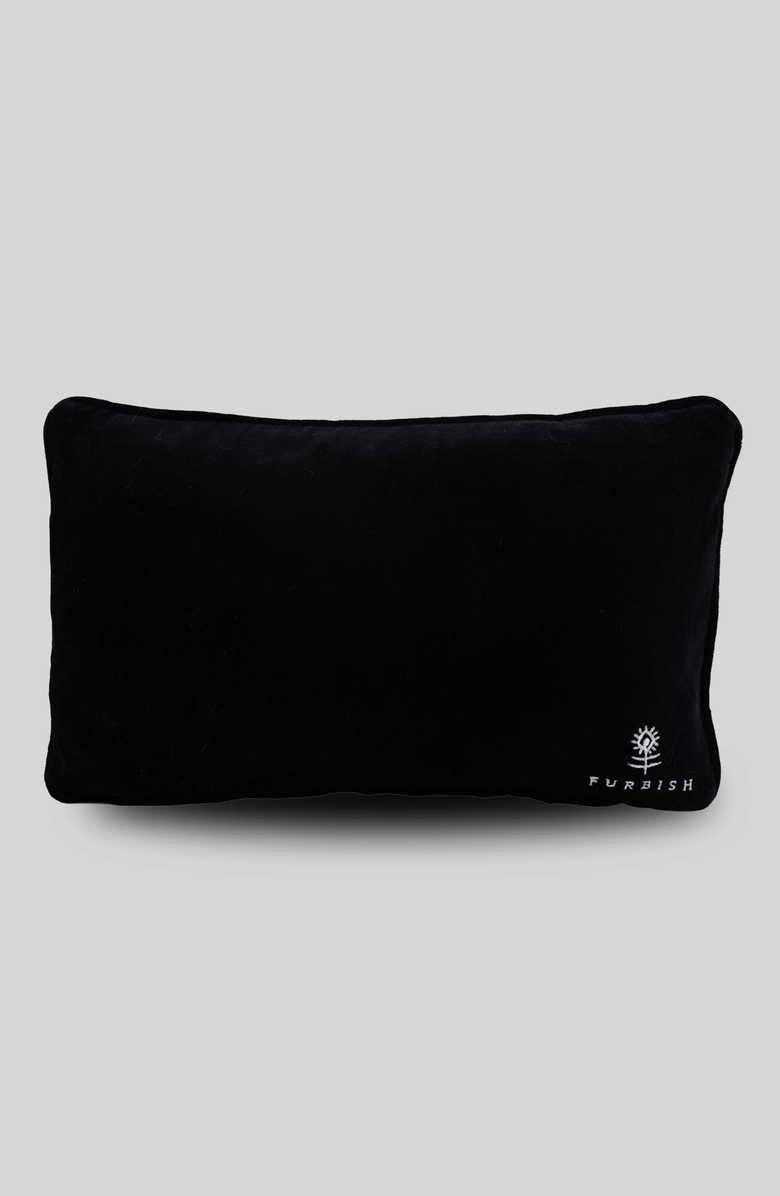 Furbish Dog Sits Here Needlepoint Pillow, Alternate, color, Black