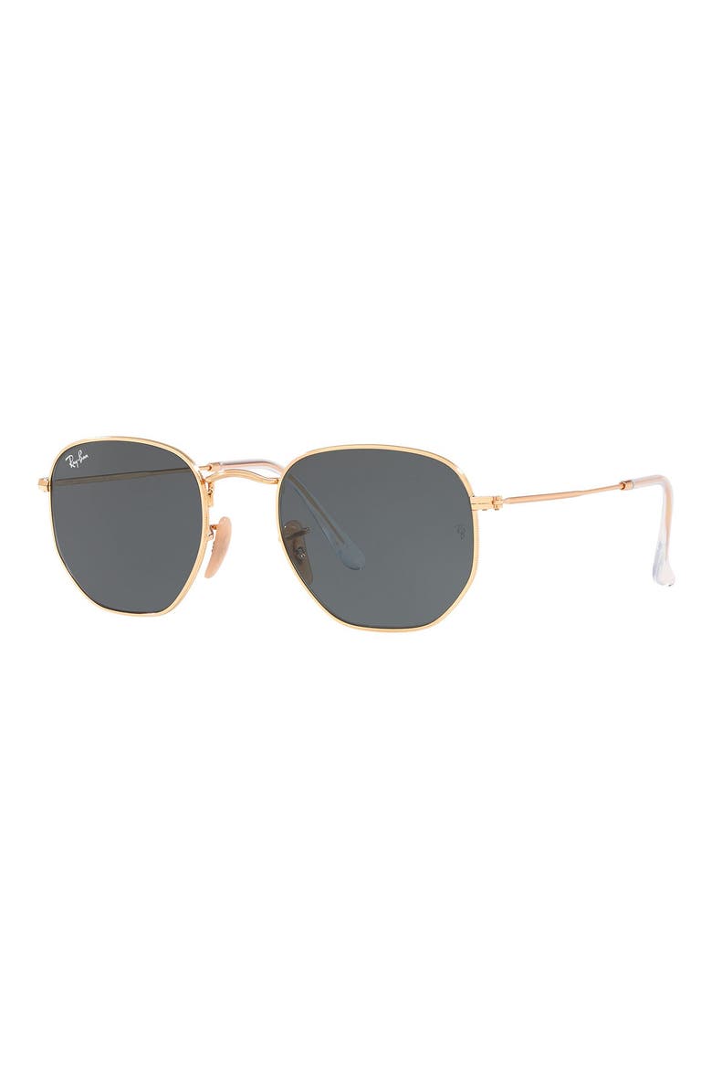 51mm Hexagonal Flat Lens Sunglasses, Alternate, color, GOLD/ BLUE SOLID