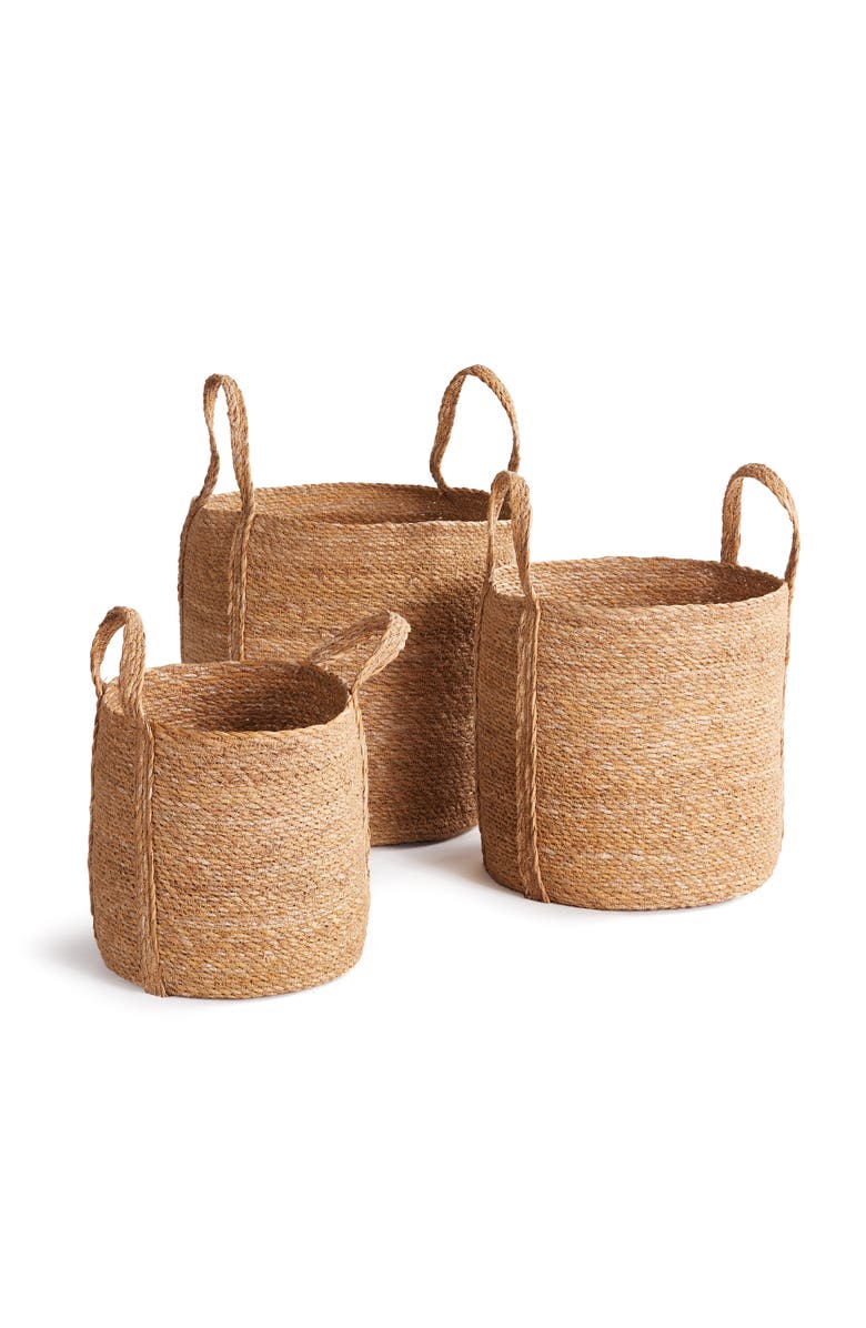 Napa Home & Garden Seagrass Round Baskets With Long Handles Set of 3, Main, color, Beige