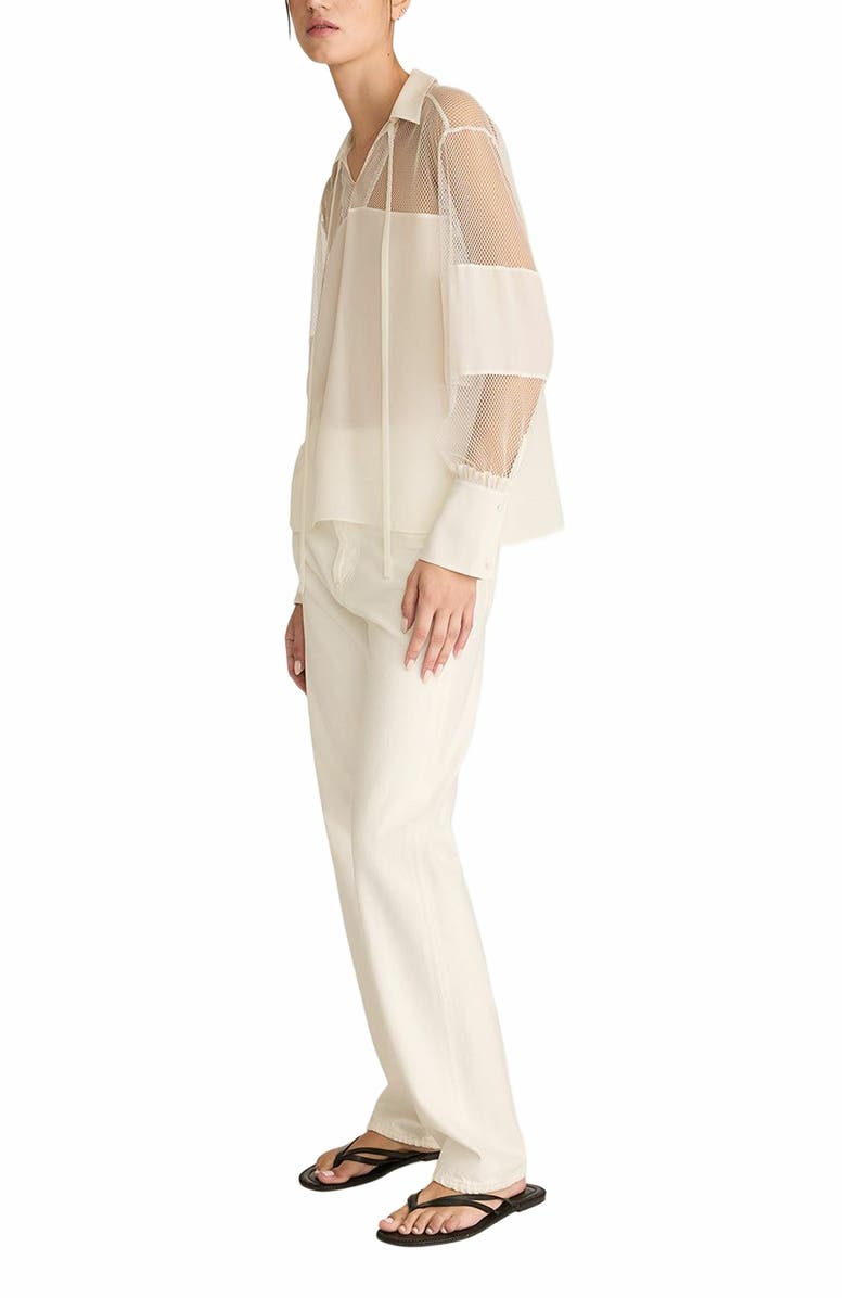 Rebecca Taylor Crepe de Chine and Lace Popover Blouse, Alternate, color, Snow Combo