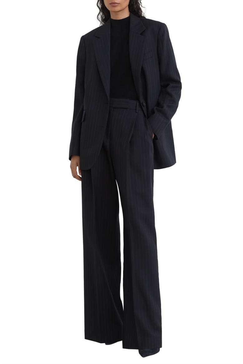 Beck Pinstripe Wool Wide Leg Trousers, Alternate, color, NAVY