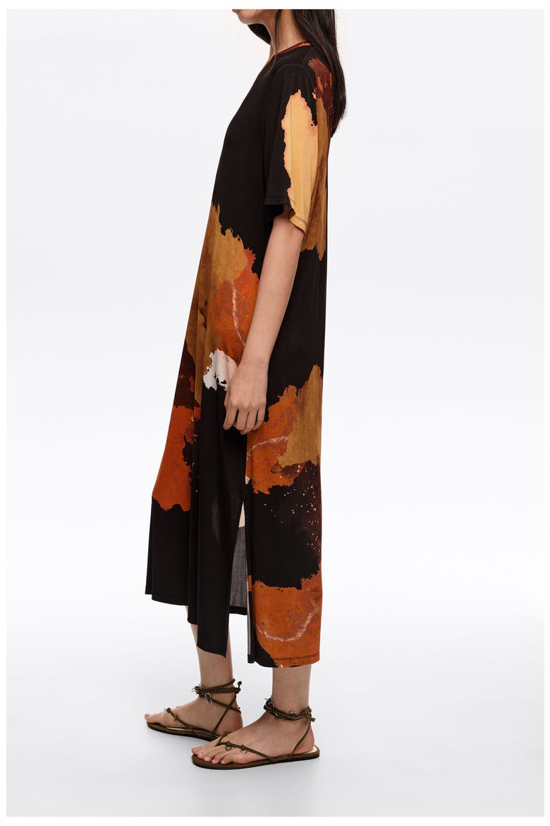 Flowing Midi T-Shirt Dress, Alternate, color, BLOT XL BLACK