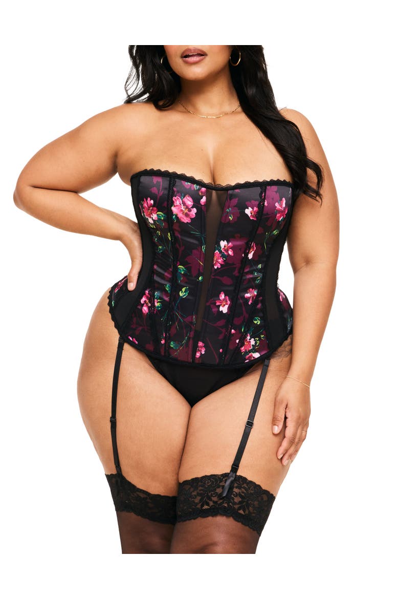 Serene Corset & Thong Set, Main, color, Floral black