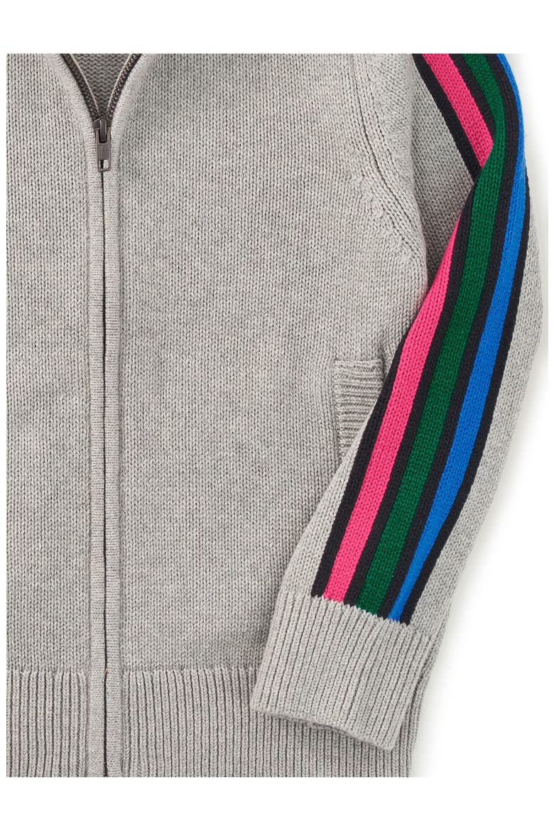 Stripe Sleeve Zip Sweater, Alternate, color, Med Heather Grey