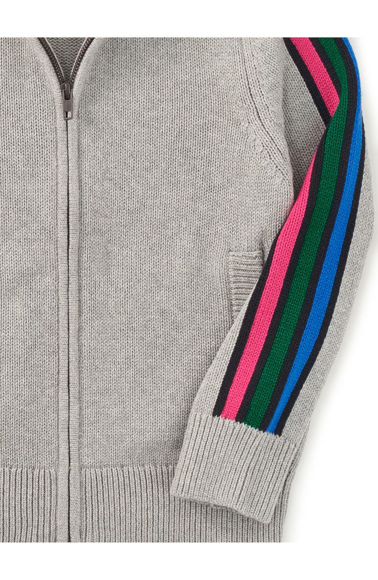 Tea Collection Stripe Sleeve Zip Sweater, Alternate, color, Med Heather Grey