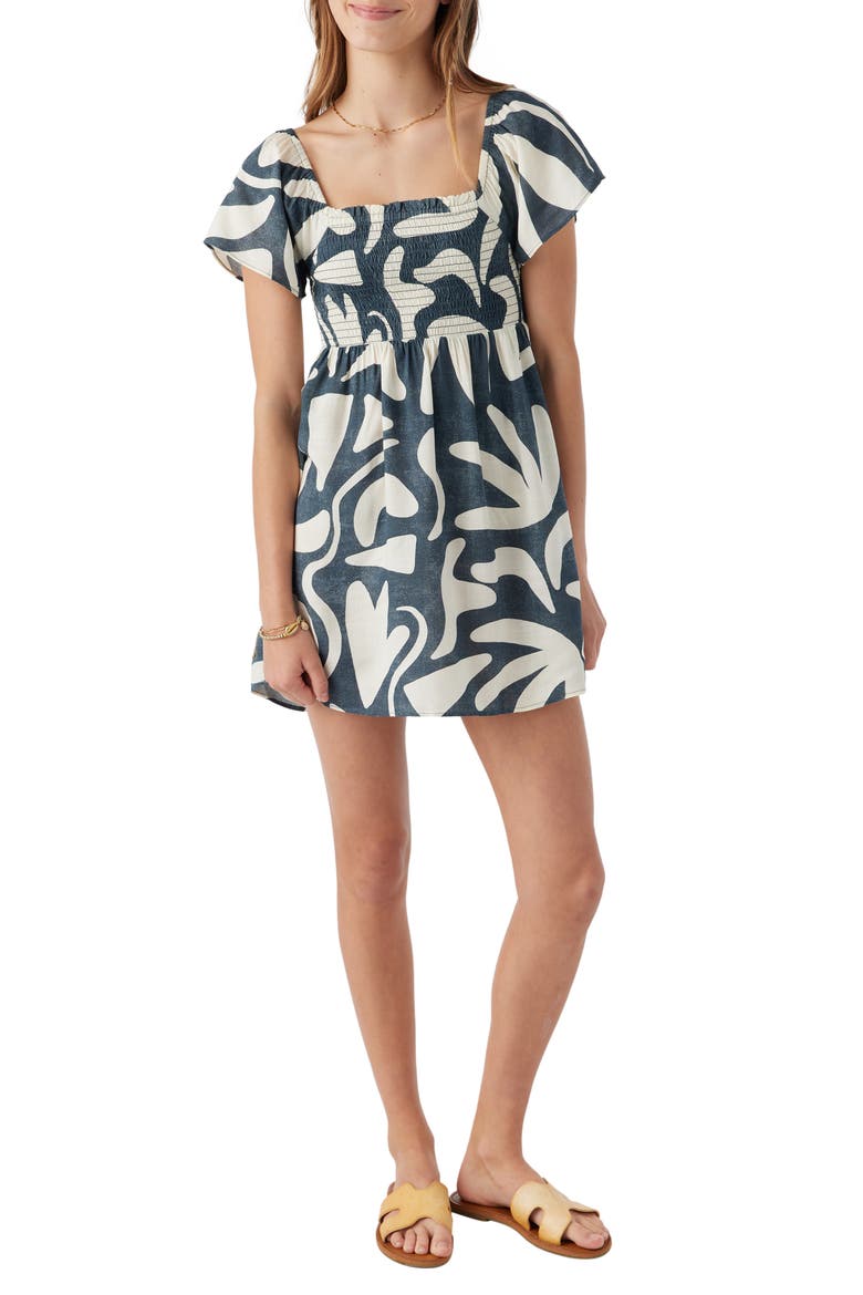 Kids' Smocked Flutter Sleeve Dress, Main, color, SLATE