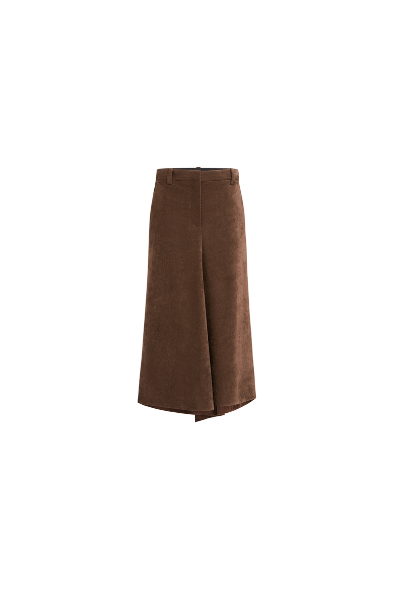 Fluid Corduroy Flute Skirt With Monili, Alternate, color, Cigar