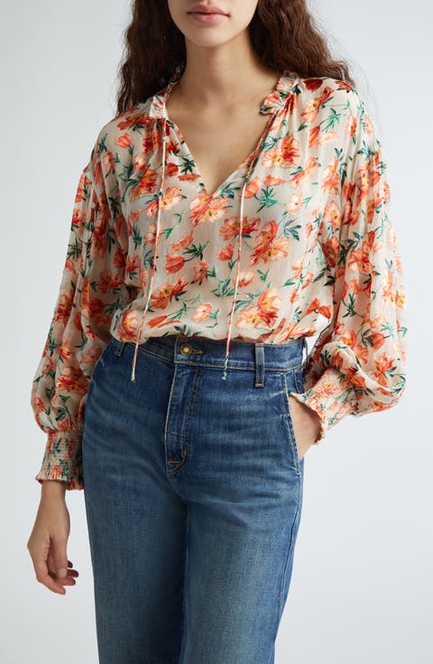 Julius Smocked Tie Neck Top