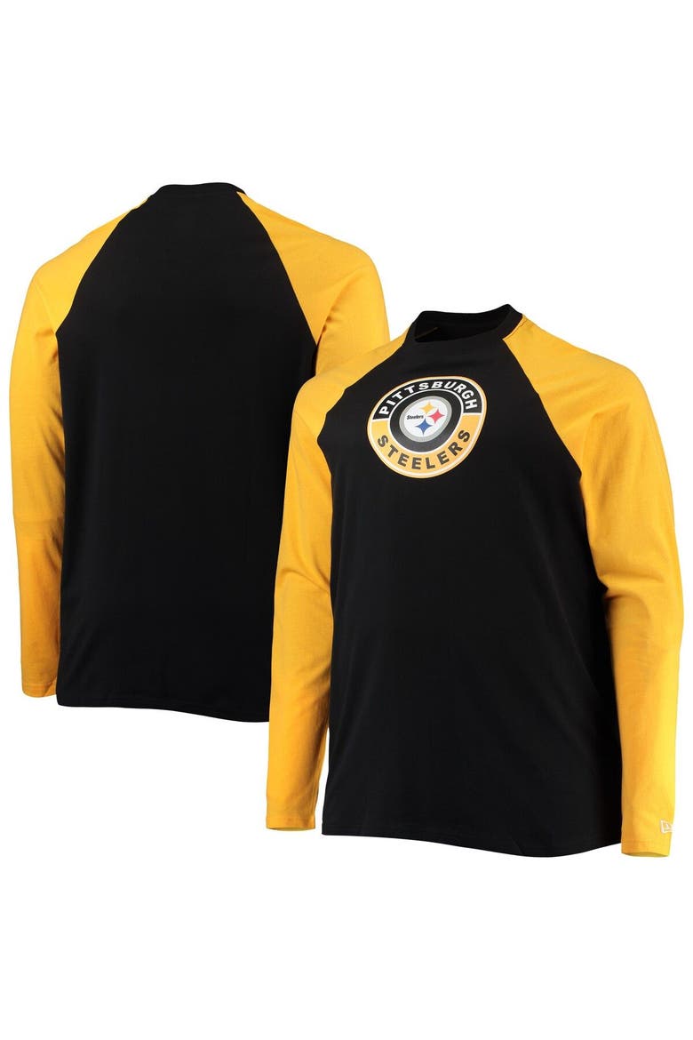 Men's New Era Black/Gold Pittsburgh Steelers Big & Tall League Raglan Long Sleeve T-Shirt, Alternate, color, Black