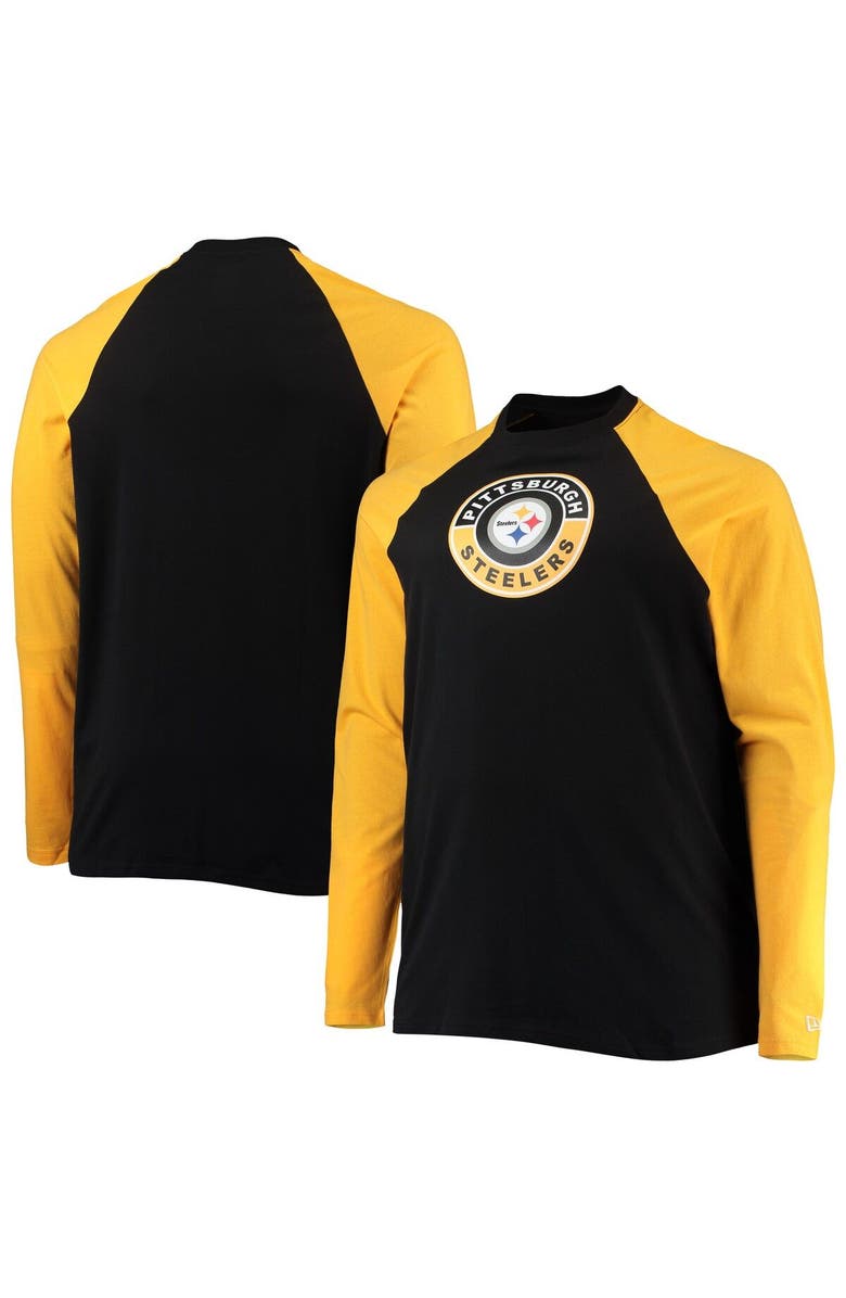 New Era Men's New Era Black/Gold Pittsburgh Steelers Big & Tall League Raglan Long Sleeve T-Shirt, Alternate, color, 