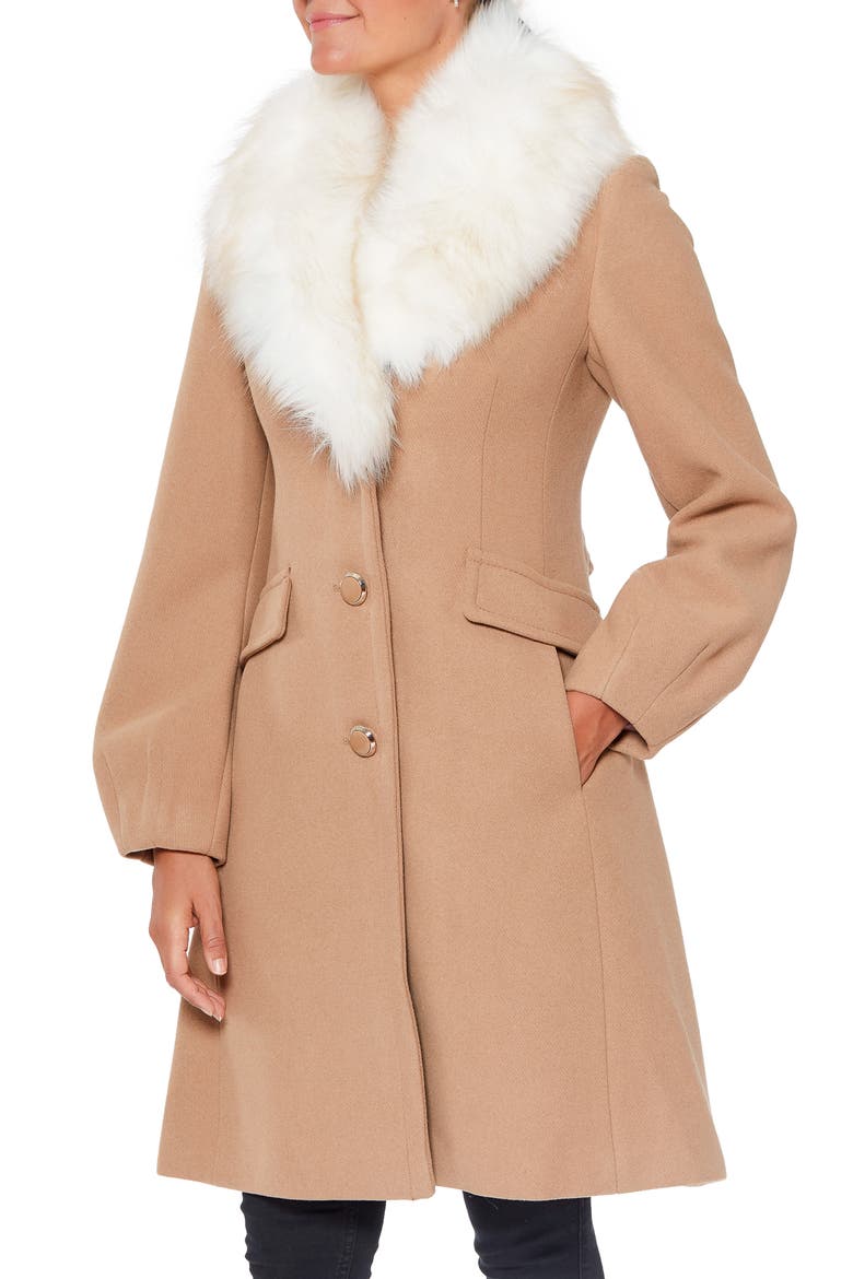 wool blend coat with faux fur collar, Alternate, color, CAMEL CREAM COMBO