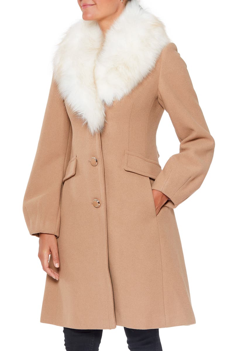 Kate Spade New York wool blend coat with faux fur collar, Alternate, color, 