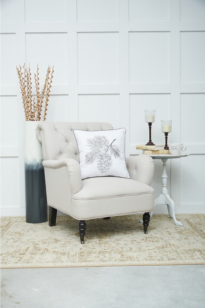 Pinecone Spring Embroidered Christmas Throw Pillow, 18" x 18", Alternate, color, White