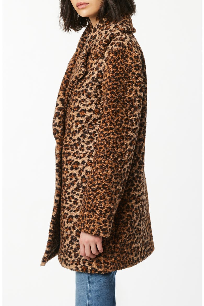 Animal Print Double Breasted Bouclé Coat, Alternate, color, BROWN LEOPARD