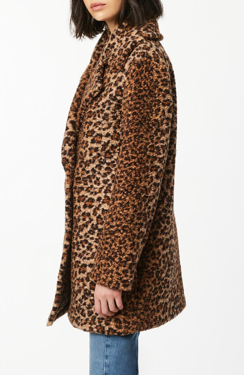 Bernardo Animal Print Double Breasted Bouclé Coat, Alternate, color, 