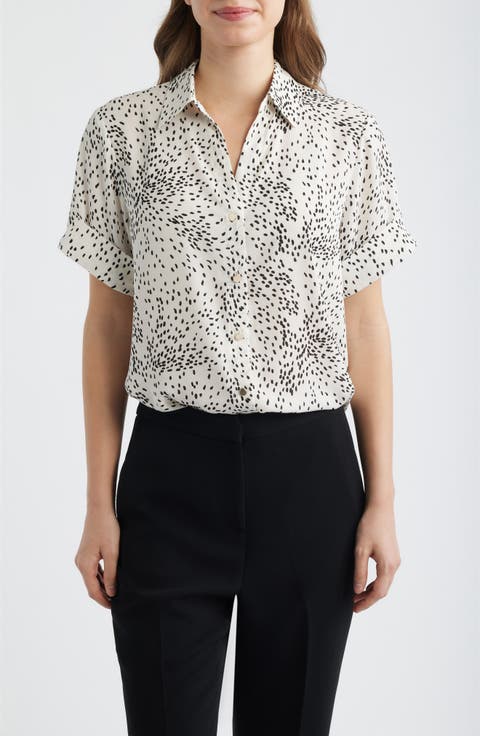 Fleck Print Short Sleeve Button-Up Shirt (Petite)