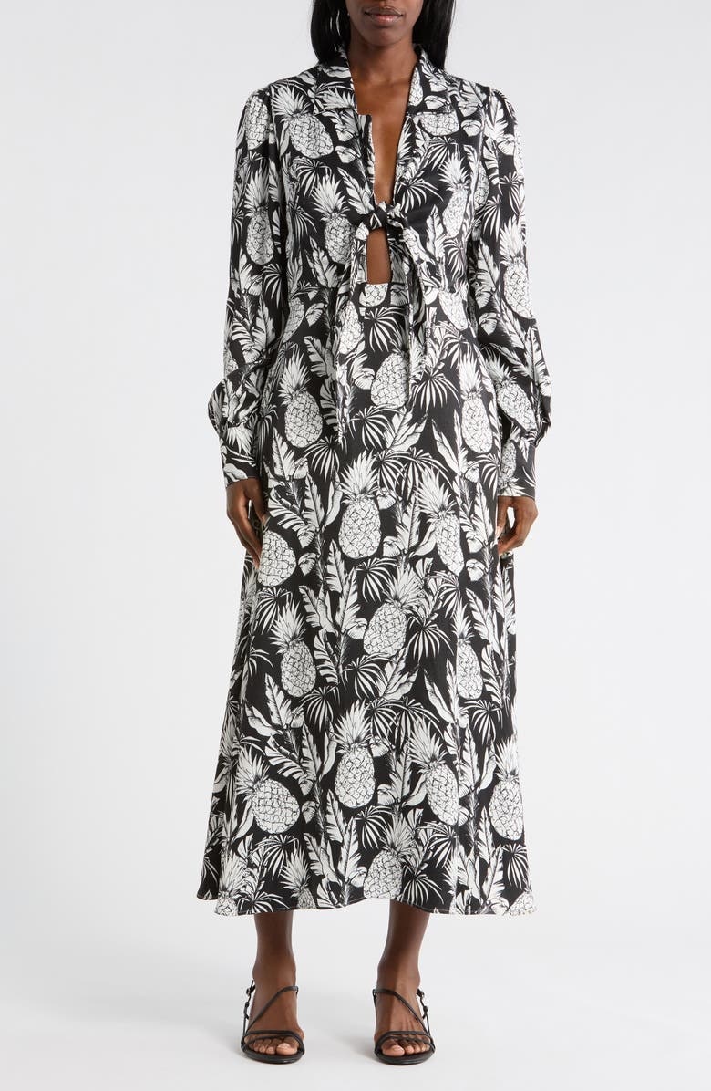 Elie Tahari Pineapple Print Long Sleeve Maxi Dress, Main, color, Hula Print