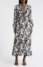 Elie Tahari Pineapple Print Long Sleeve Maxi Dress