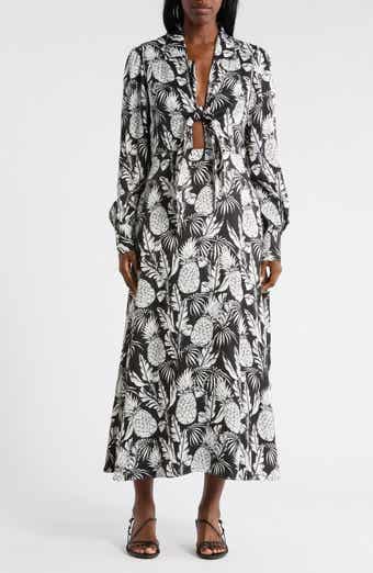 Elie Tahari Pineapple Print Long Sleeve Maxi Dress