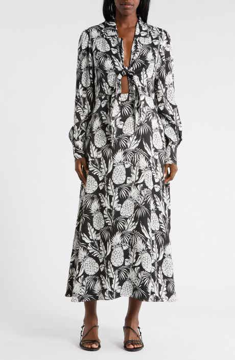 Elie Tahari Pineapple Print Long Sleeve Maxi Dress