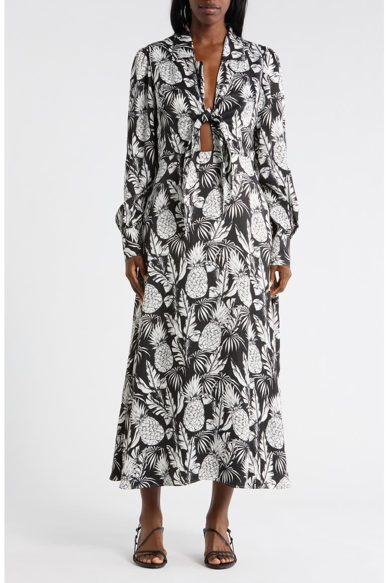 elie tahari womens tie front linen blend maxi dress Vacation Dresses Designed in our Camilla Floral Print Pineapple Print Long Sleeve Maxi