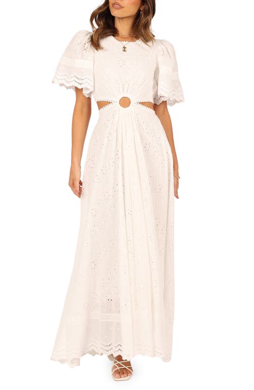 Petal & Pup Merletto Short Sleeve Cutout Eyelet Maxi Dress in White at Nordstrom, Size Medium