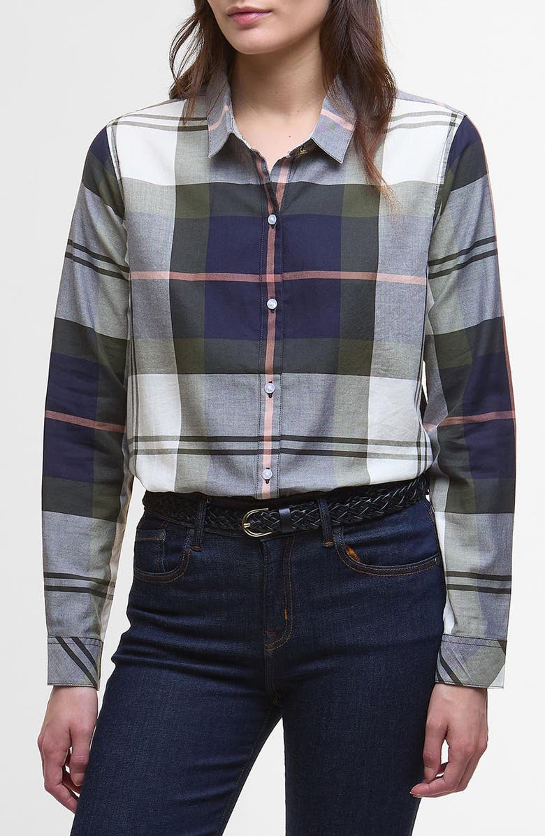 Barbour Mooreland Plaid Cotton Button-Up Shirt, Main, color, Navy/ Arabesque Check