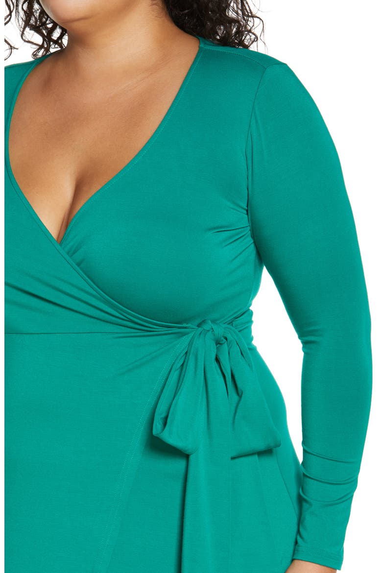 Luna Long Sleeve Jersey Wrap Dress, Alternate, color, MARINE GREEN