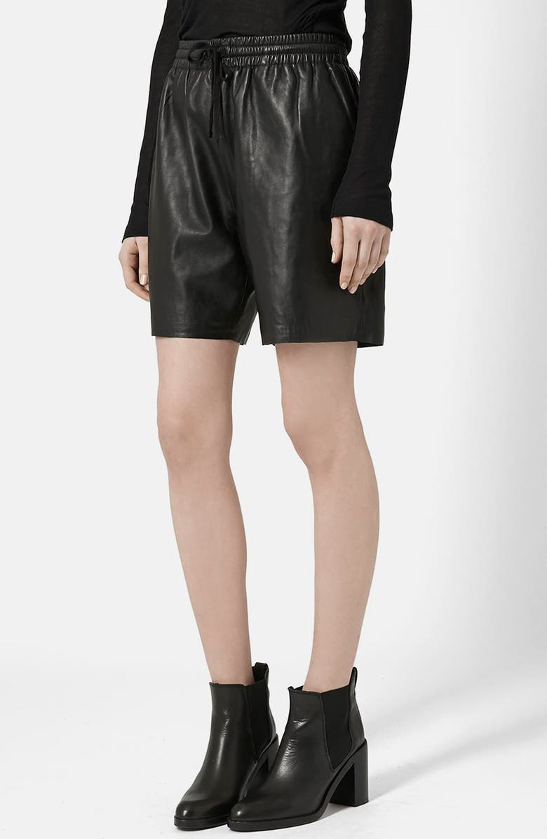Topshop Boutique Topshop Lambskin Leather Shorts, Main, color, 