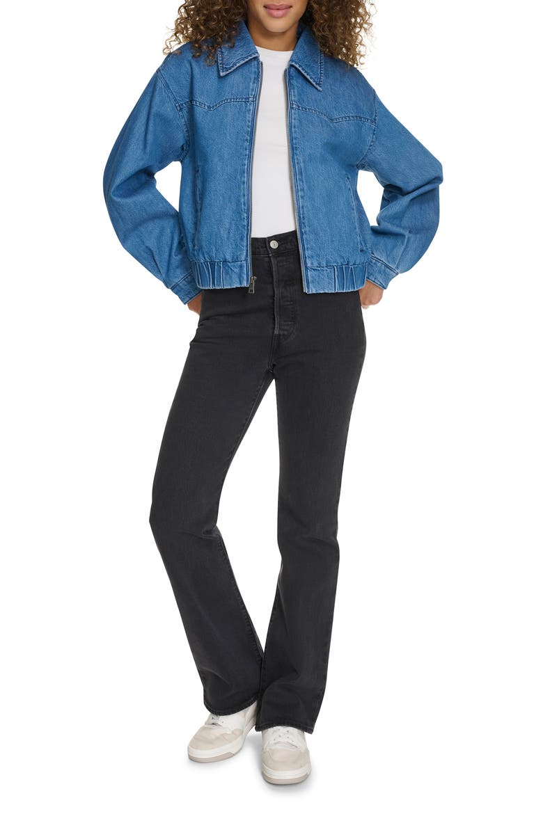 Western Denim Bomber Jacket, Alternate, color, MEDIUM WASH DENIM