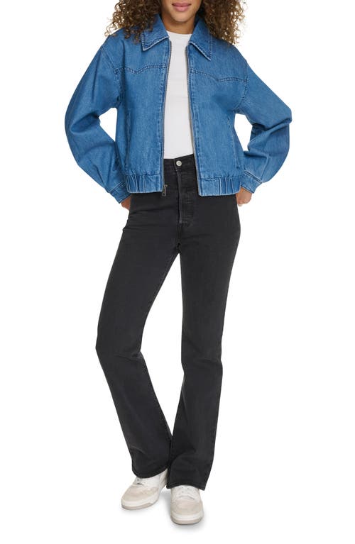 Levi's Women's Western Zip-front Denim Bomber Jacket In Medium Wash Denim