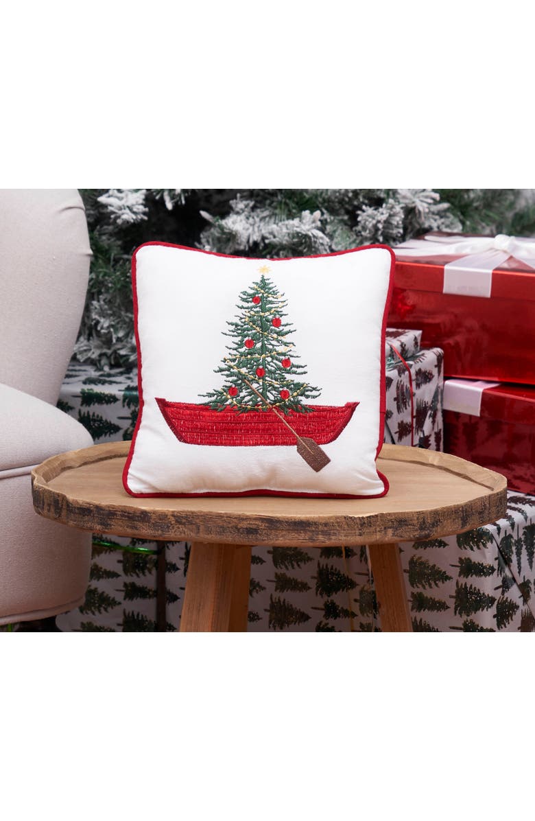 C&F Home "Deck The Hulls" Small Petite Mini Christmas Accent Pillow 10" x 10", Alternate, color, Red