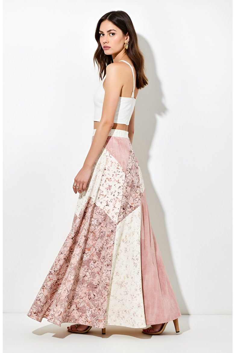 Patchwork Floral Chevron Panel Maxi Skirt, Alternate, color, Patchwork Floral