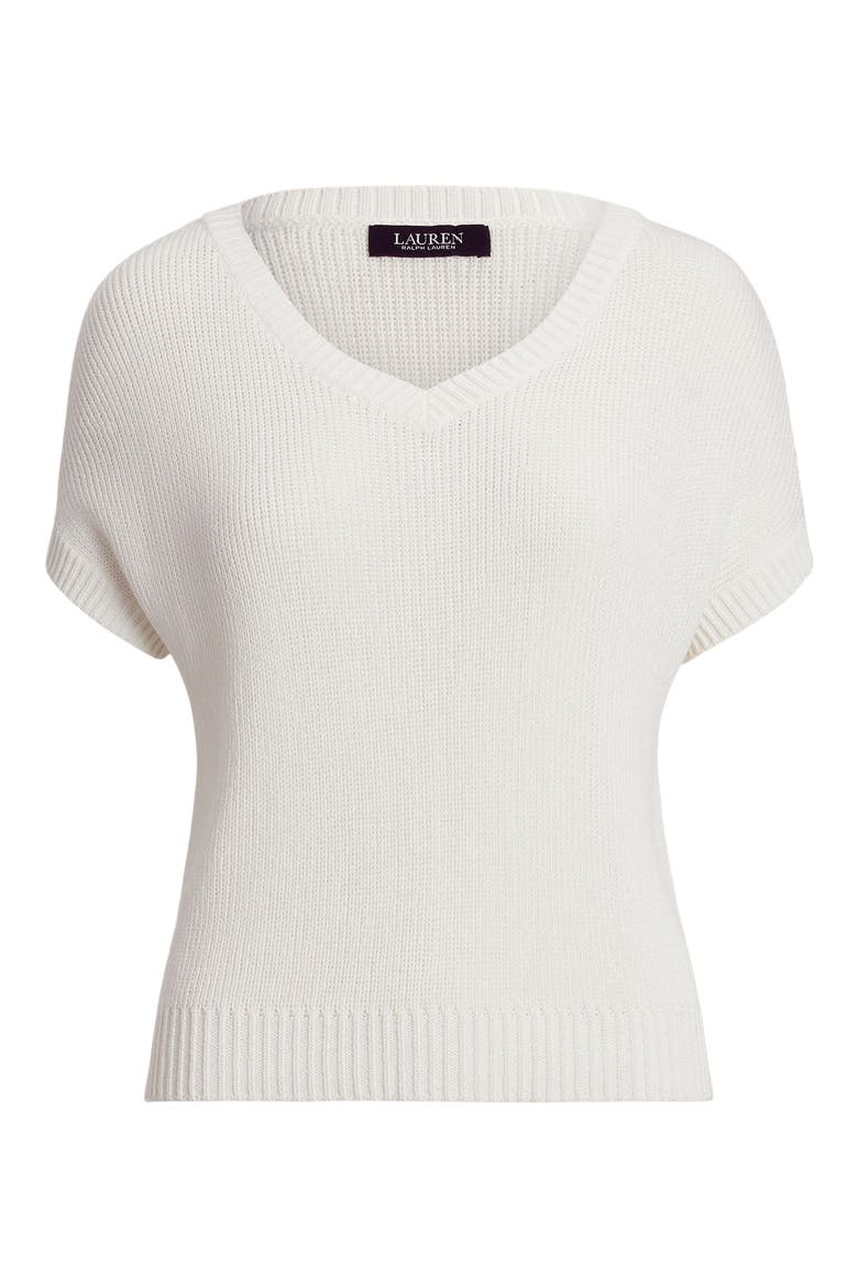 Short Sleeve V-Neck Sweater, Alternate, color, WHITE
