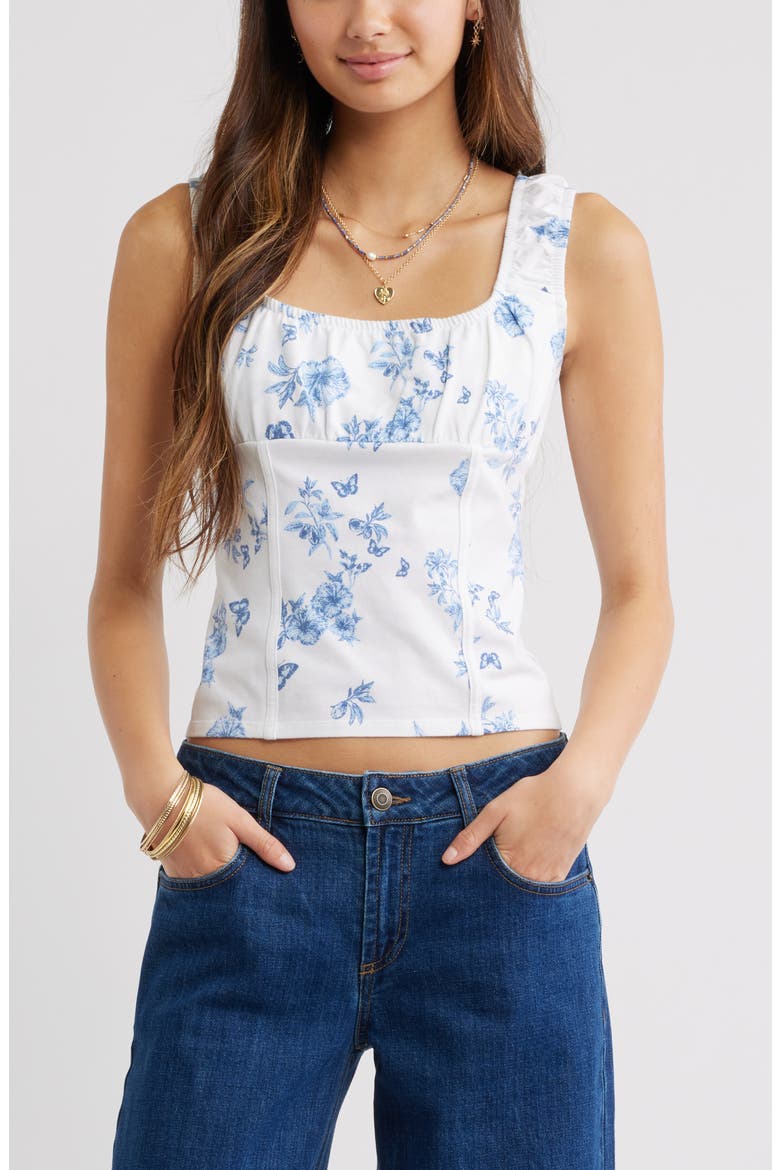 Ruched Tank Top, Main, color, WHITE BLUE TALIA FLORAL