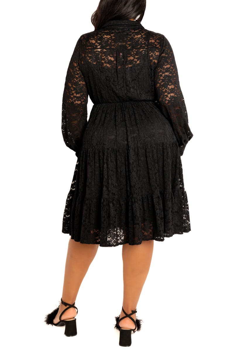 BUXOM COUTURE Lace Long Sleeve Shirtdress, Alternate, color, Black