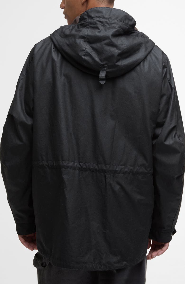 Barbour Tide Hooded Waxed Cotton Jacket, Alternate, color, Black