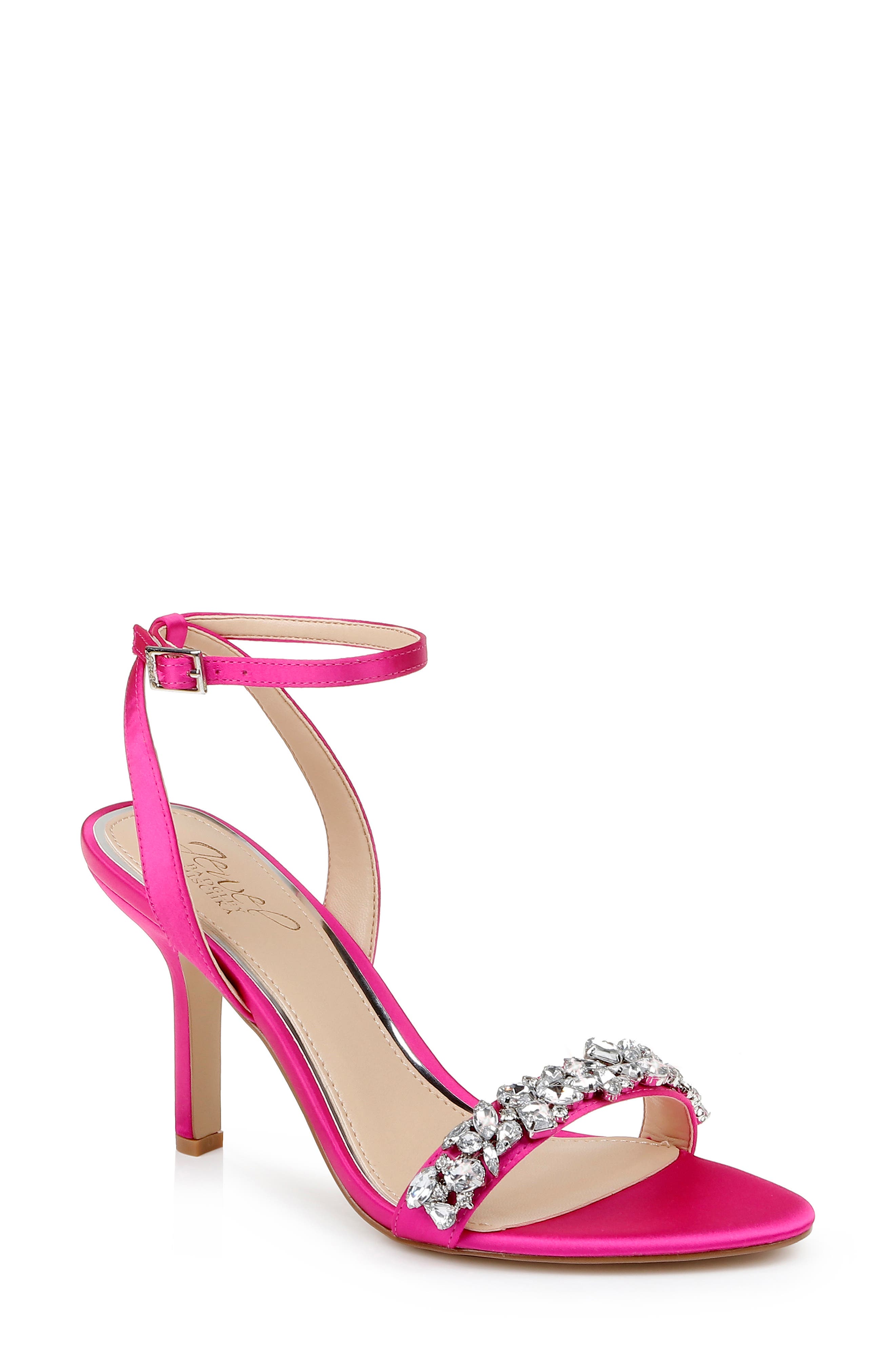 Ojai Crystal Ankle Strap Sandal, Main, color, NEON PINK SATIN