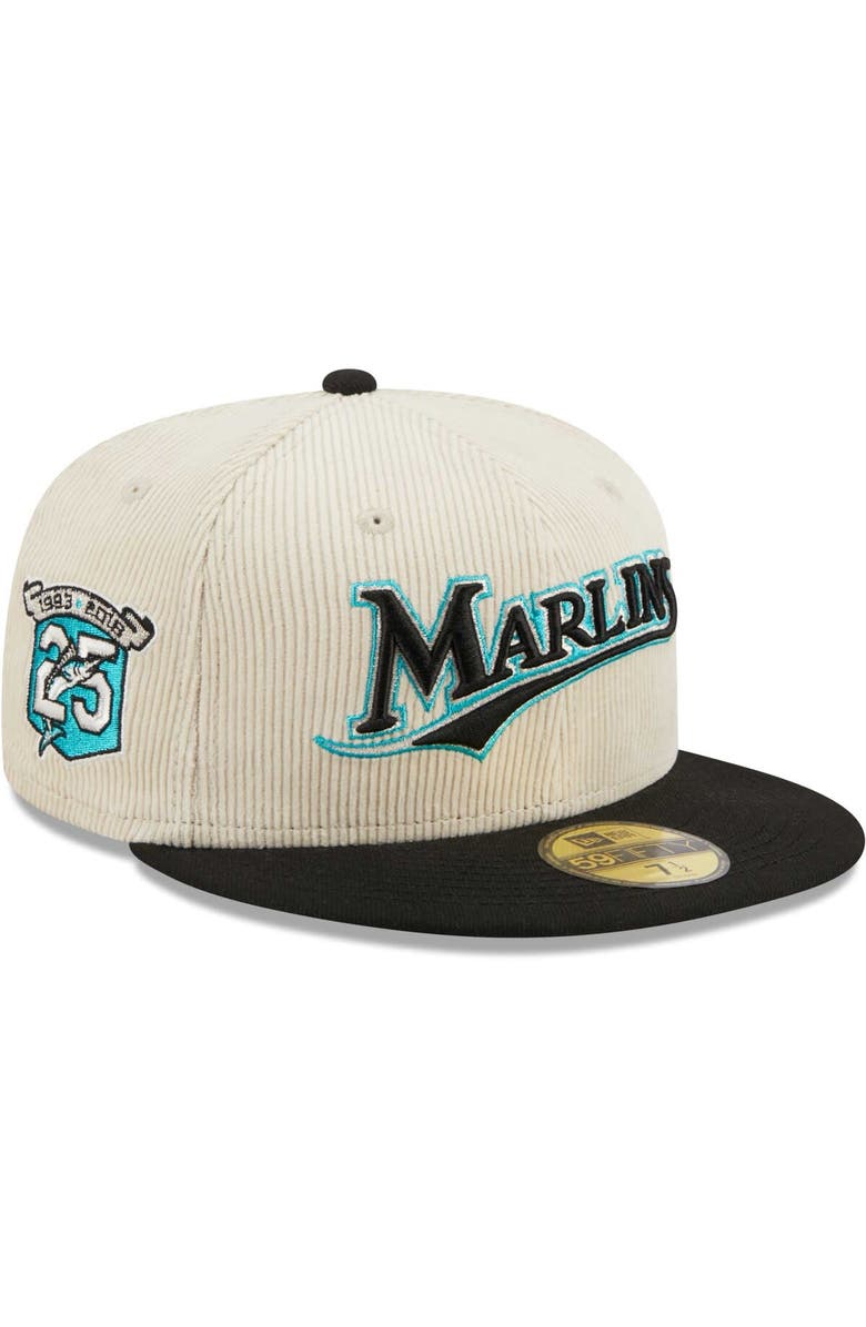 New Era Men's New Era White Florida Marlins Cooperstown Collection Corduroy Classic 59FIFTY Fitted Hat, Alternate, color, Cream