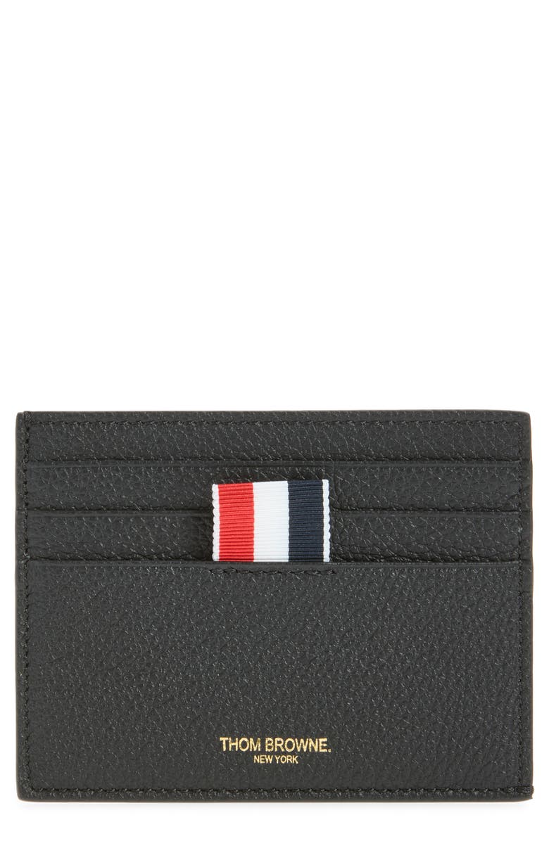 Thom Browne Leather Card Holder, Main, color, Black
