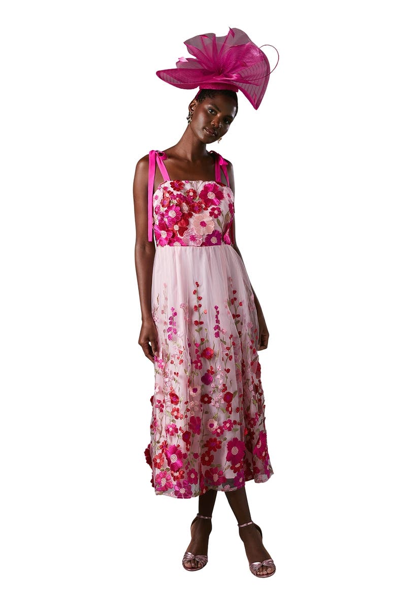 Coast Embroidered Mesh Midi Dress, Main, color, Pink