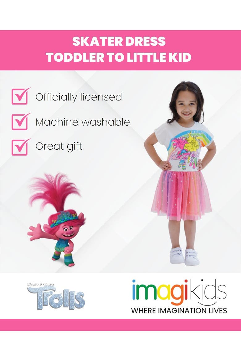 Trolls Glitter Tutu Dress, Alternate, color, Pink Poppy and Viva
