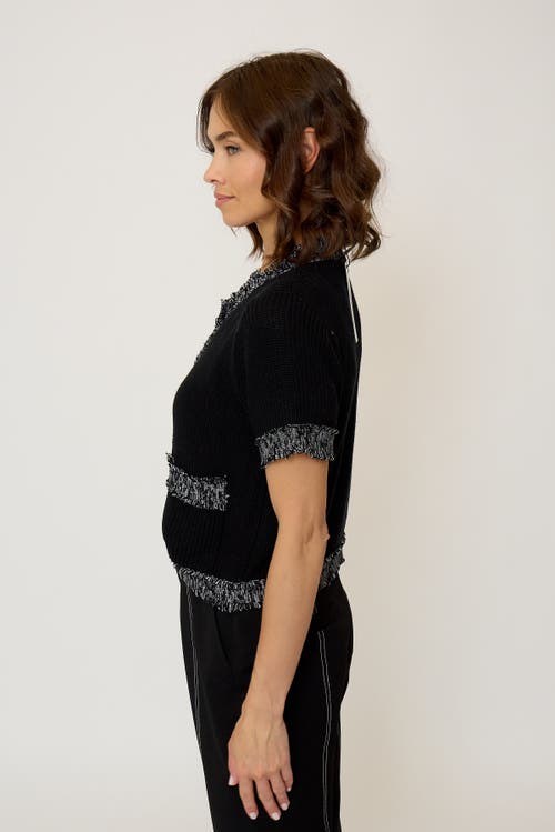 Central Park West Maribel Frayed Edge Tweed Sweater Tee In Black