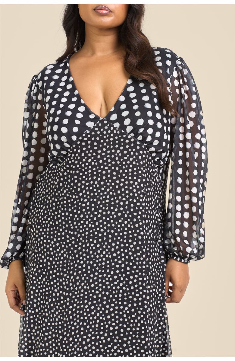 FASHION-SZN CURVE Long Sleeved Polka Dot Midi Dress, Alternate, color, Black